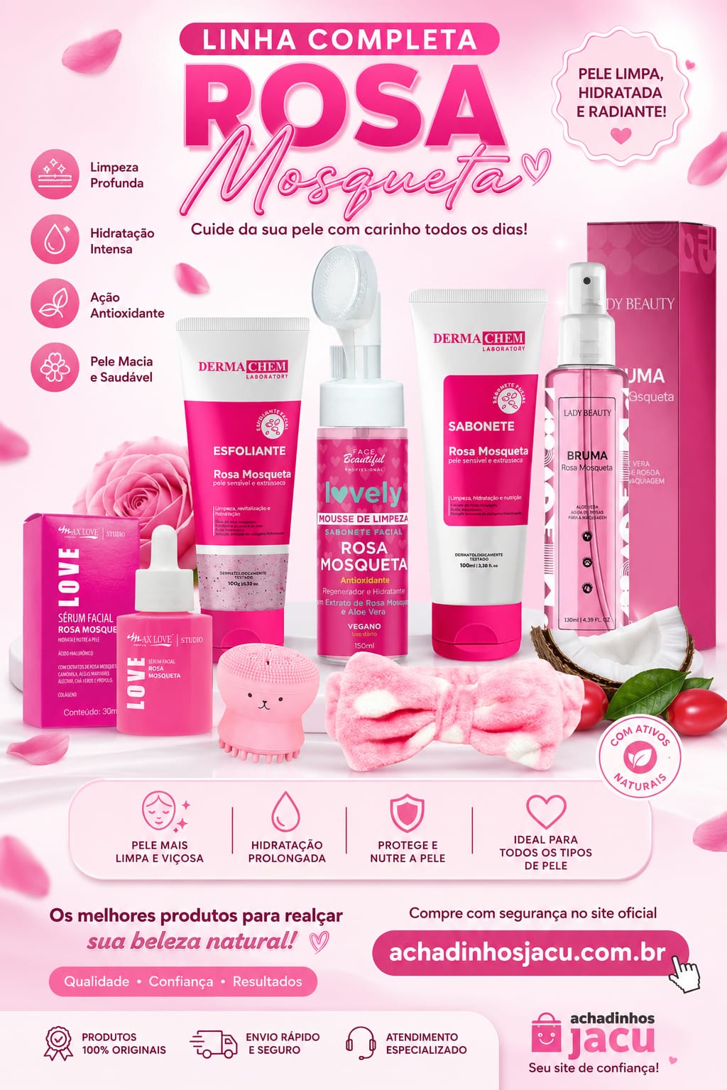 Kit Skincare Rosa Mosqueta - Limpeza e Cuidados Faciais