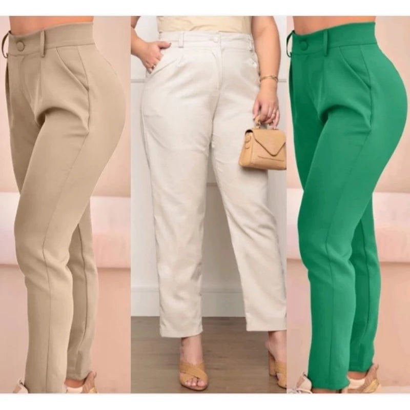 Calça Alfaiataria Feminina Plus Size | Cintura Alta, Zíper Lateral | P ao G3 | Elegância & Conforto
