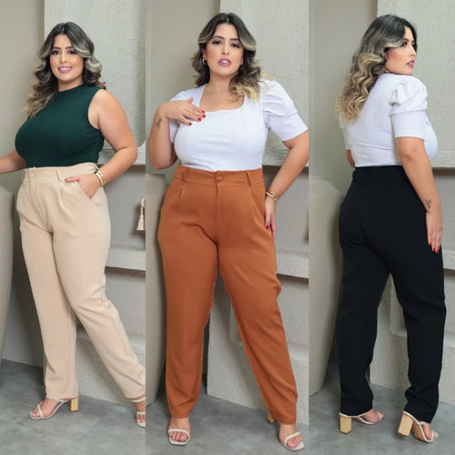 Calça Alfaiataria Feminina Plus Size | Cintura Alta, Zíper Lateral | P ao G3 | Elegância & Conforto