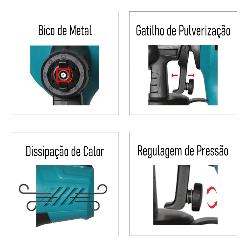 Pistola Elétrica Pulverizadora de Tinta 450W com Compressor e Bico Ajustável