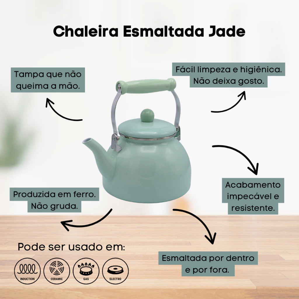 Chaleira Esmaltada A5 Linha Charme 2,5L com Cabo de Porcelana – Para Café, Chá e Chimarrão