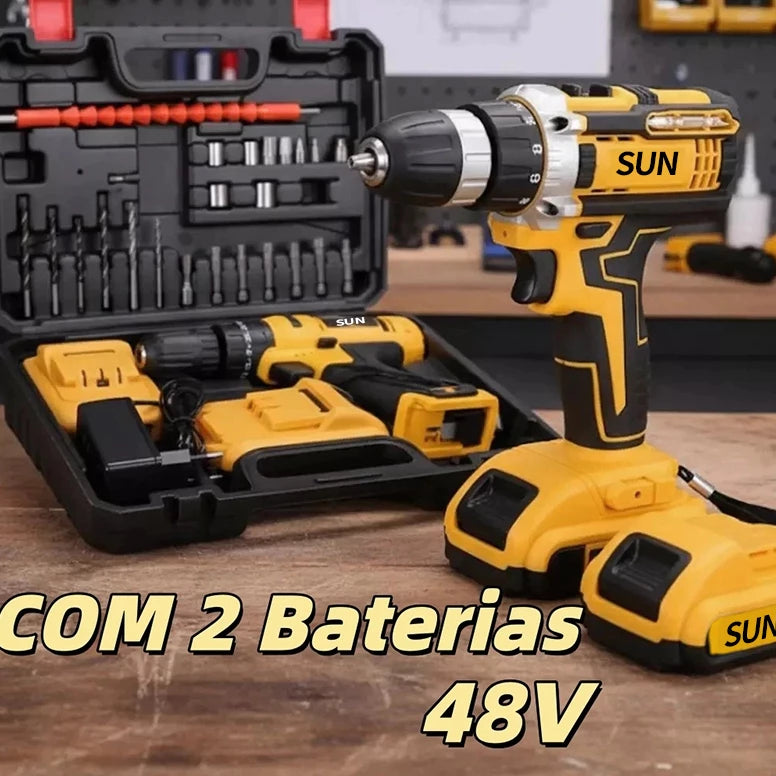 Parafusadeira e Furadeira 48V 1/2" com Bateria – 3 Funções sem Fio