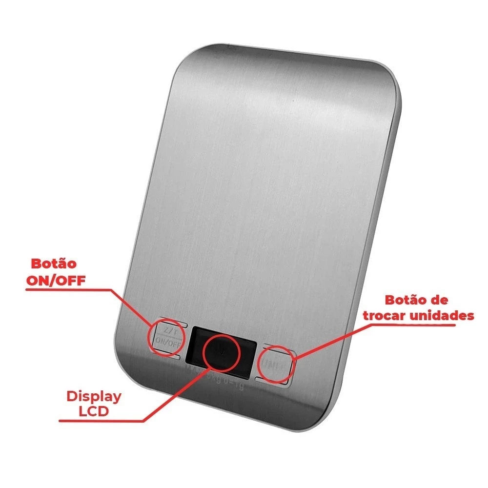 Balança Digital de Cozinha Inox alta precisão com Visor digital de ate 10 Kg